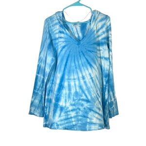 Xersion women's size Large lightweight long sleeve hoodie tie dye v neck